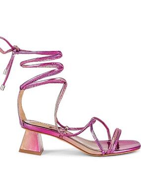 Schutz x Revolve Chiara Strappy Sandals Pink Sunset Metallic Size 8 Lace-Up NEW